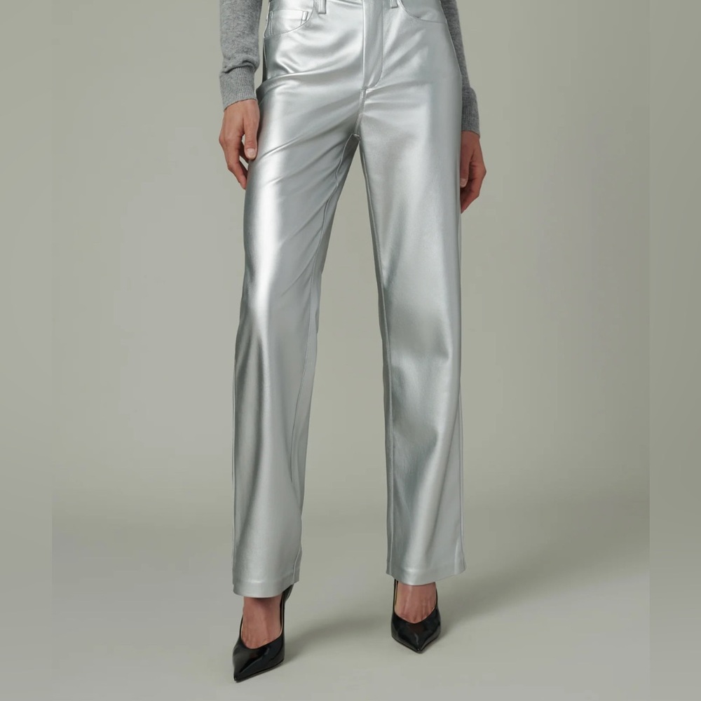 Haute Monde Silver Faux Leather Straight Leg Pants